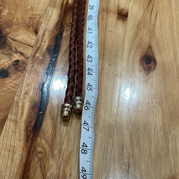 Vintage leather rope braided tie belt brown silver tone details medium large - Picture 12 of 12